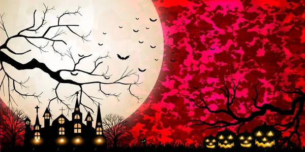 Halloween Dýně Hrad Měsíc Pozadí — Stockový vektor
