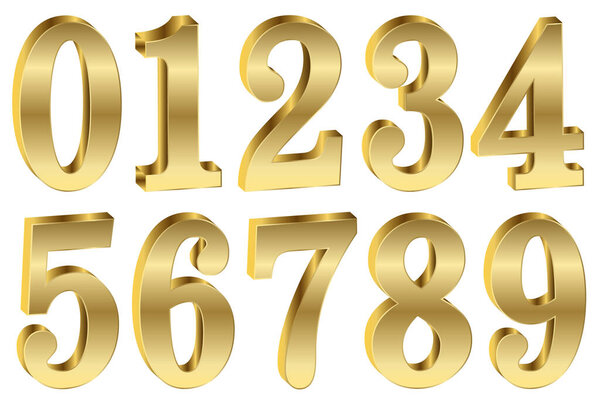 Numbers gold letters metal icons 