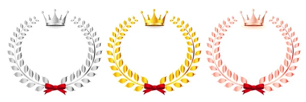 Krone Lorbeer Gold Glänzendes Symbol — Stockvektor