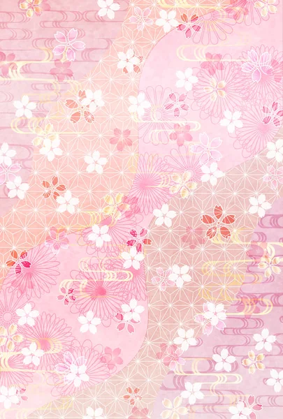 Kirschblüten Neujahrskarte Blumiger Hintergrund — Stockvektor