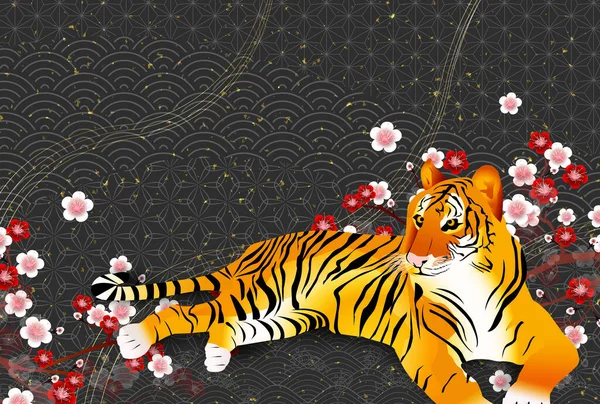 Tigre Carte Nouvel Fond Motif Japonais — Image vectorielle