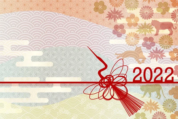 Kaplan Yeni Yıl Kart Japon Desenli Geçmişi — Stok Vektör