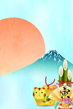 Kaplan Yeni Yıl Kartı Dağı. Fuji arkaplanı 