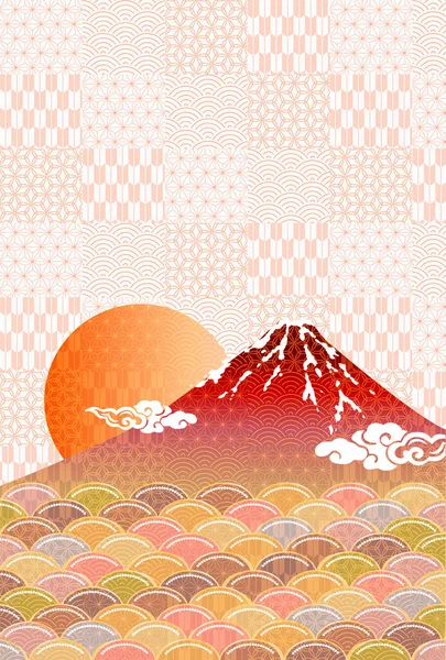 Góra Fuji Nowy Rok Karta Japoński Wzór Tło — Wektor stockowy