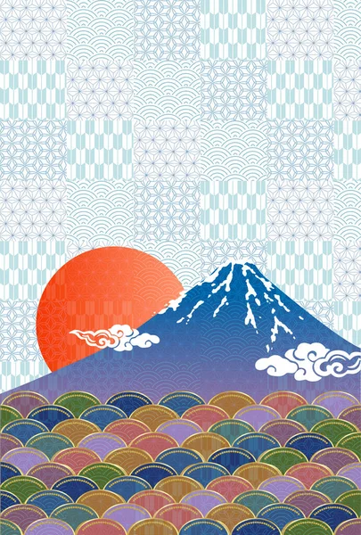 Fuji Carte Nouvel Fond Motif Japonais — Image vectorielle