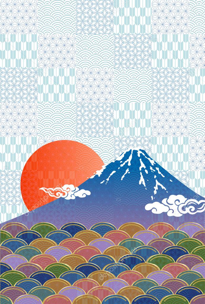 Mt. Fuji New Year's card Japanese pattern background 