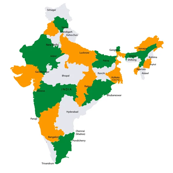Indie mapa krajów — Wektor stockowy