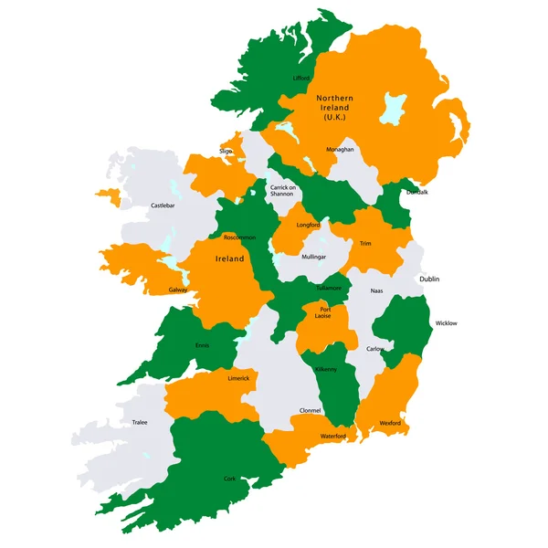 Irland karta länder — Stock vektor