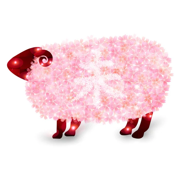 Sheep cherry greeting cards — Stock Vector