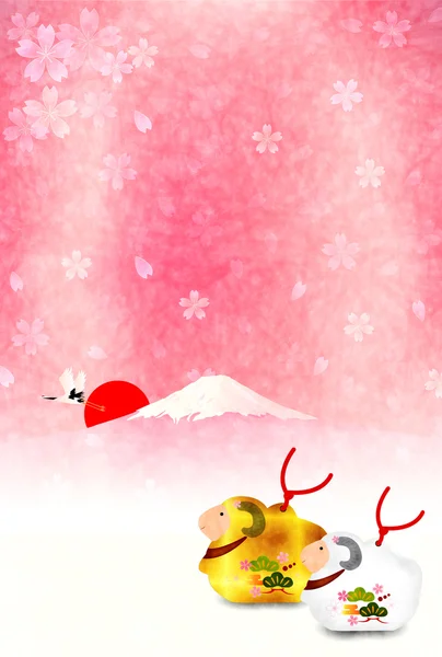Carte Cherry Fuji Nouvel An — Image vectorielle