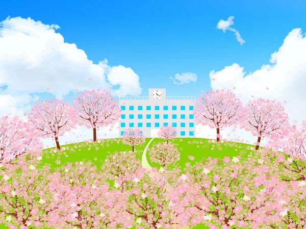 桜の学校背景 — ストックベクタ