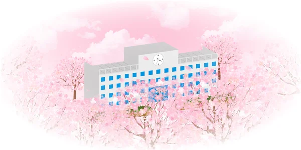 桜の学校背景 — ストックベクタ