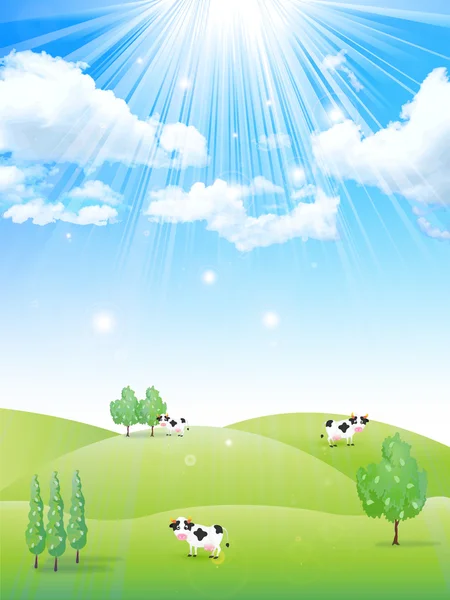 牧场牛背景 — 图库矢量图片