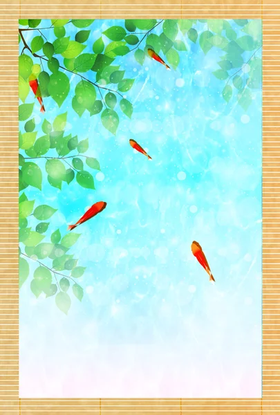Fondo de saludo de verano Goldfish — Vector de stock