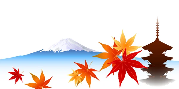 Autumn leaves maple Mount Fuji — Stock Vector