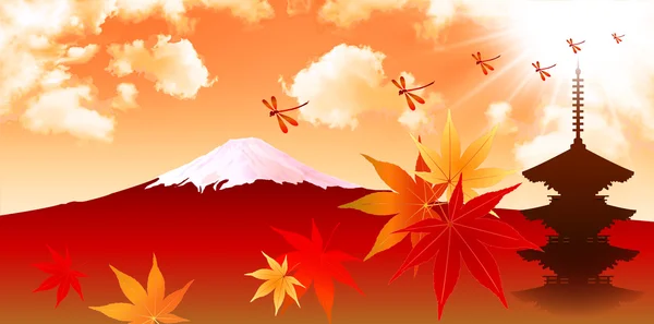 Autumn leaves maple Mount Fuji — Stock Vector