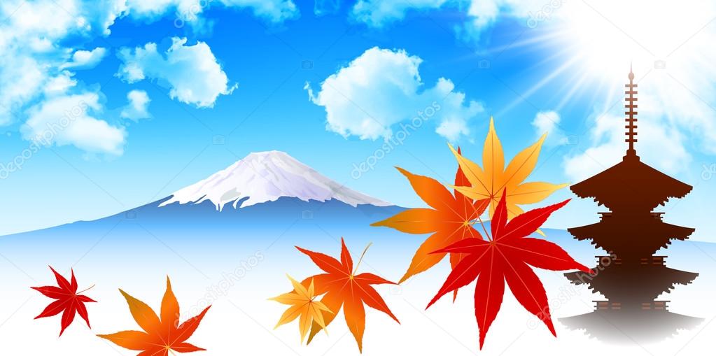 Autumn leaves maple Mount Fuji