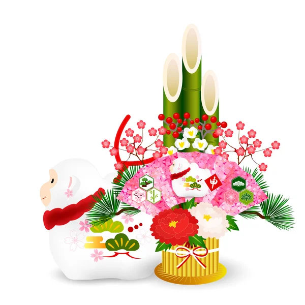 Monkey Kadomatsu New Year's kaart — Stockvector