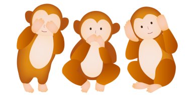 Üç Bilge maymunlar tebrik kartları maymun