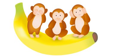 Üç Bilge maymunlar muz maymun