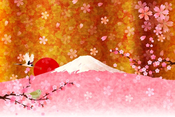 Cartão de Ano Novo de árvore de cereja de Fuji —  Vetores de Stock
