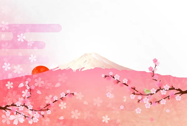 Fuji kersenboom New Year's kaart — Stockvector