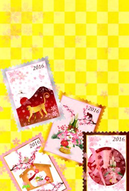 Damga yılbaşı kartı maymun