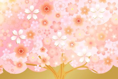 Kiraz Çiçekleri Japon Şablonu Gece Arkaplanı