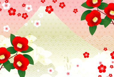 Fuji Kamelya japonica Japon Şablonu Nişan Arkaplanı