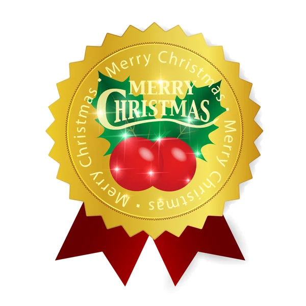 Christmas holly ribbon medal — Stock Vector