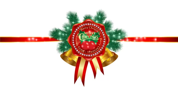 Christmas holly ribbon bell — Stock Vector