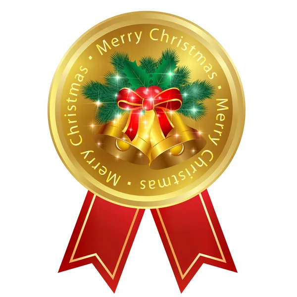 Christmas bell fir trees medal — Stock Vector