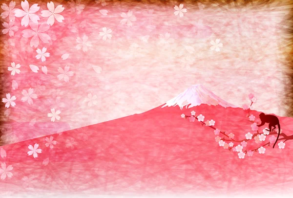 猿の富士桜年賀状 — ストックベクタ