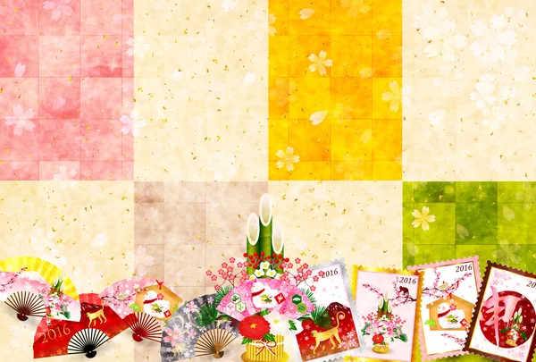 Singe Fuji cerisier Carte du Nouvel An — Image vectorielle