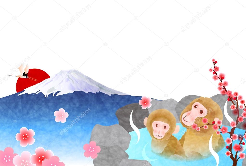 Monkey Fuji hot spring background