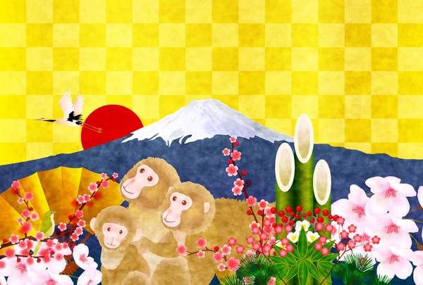 Opičáku Fuji novoroční kartu pozadí — Stockový vektor