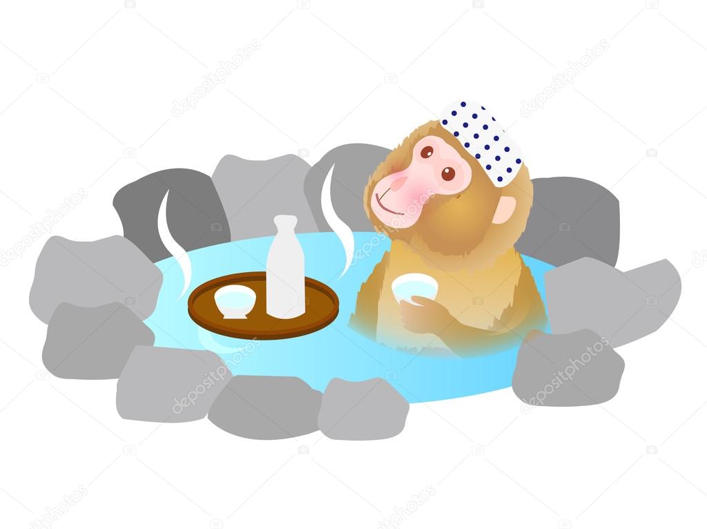 Cute monkey hot spring greeting cards