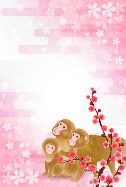 Affe Kirschpflaume Grußkarten — Stockvektor