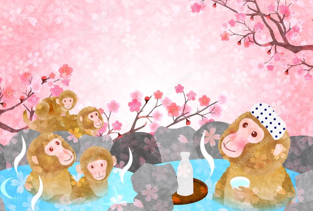 Monkey Hot Springs New Year's card background