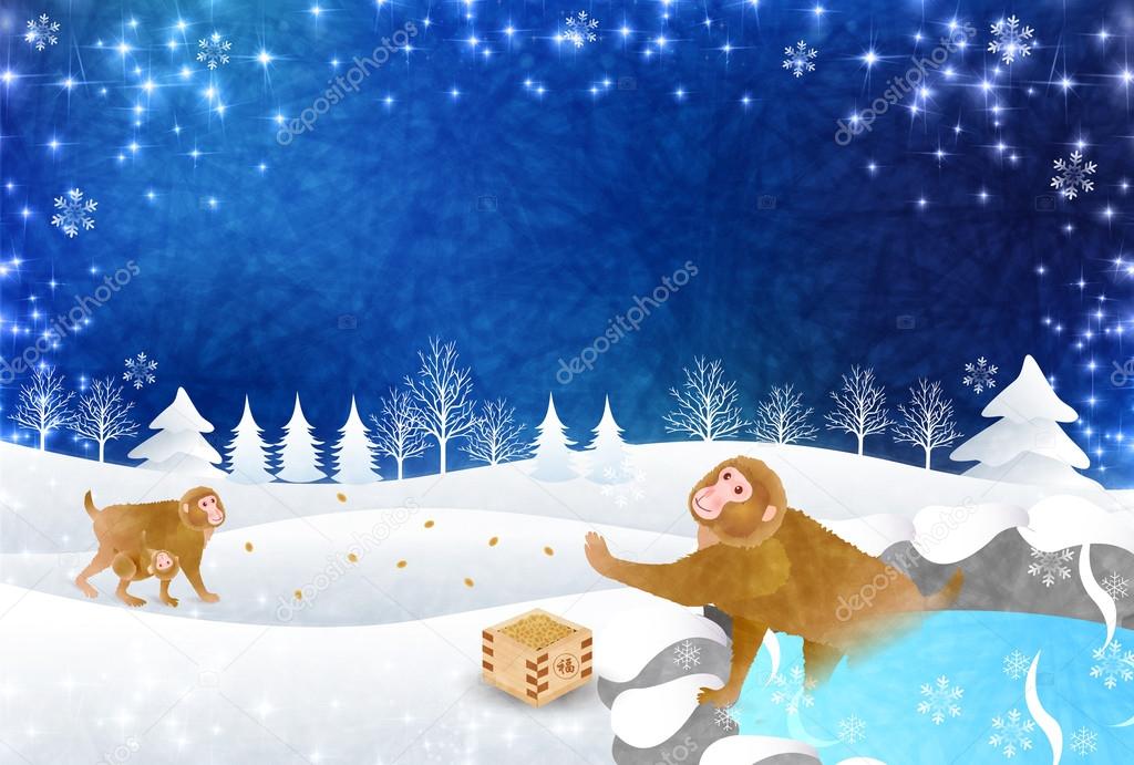 Monkey snow New Year's card background