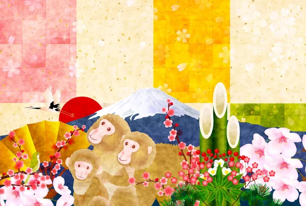 Opičáku Fuji novoroční kartu pozadí — Stockový vektor