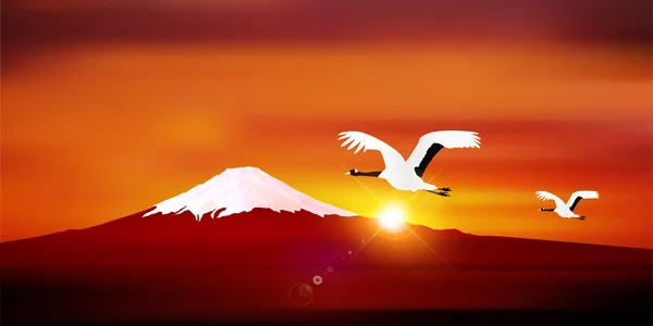 Fuji crane sunrise background — Stock Vector