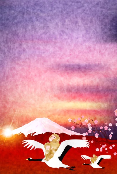 Singe Fuji fond de carte du Nouvel An — Image vectorielle