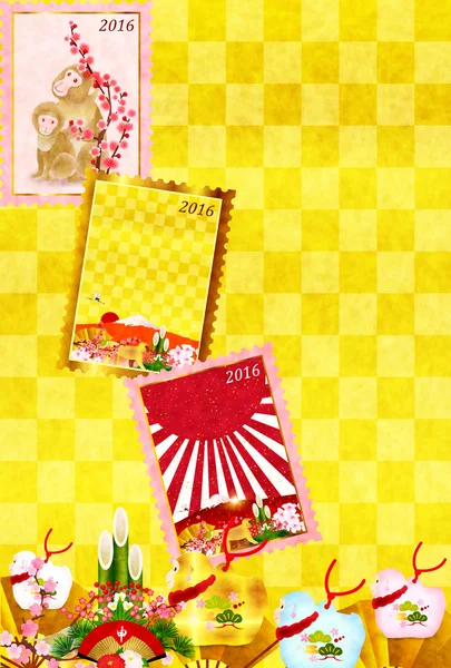 猴子富士新年卡背景 — 图库矢量图片