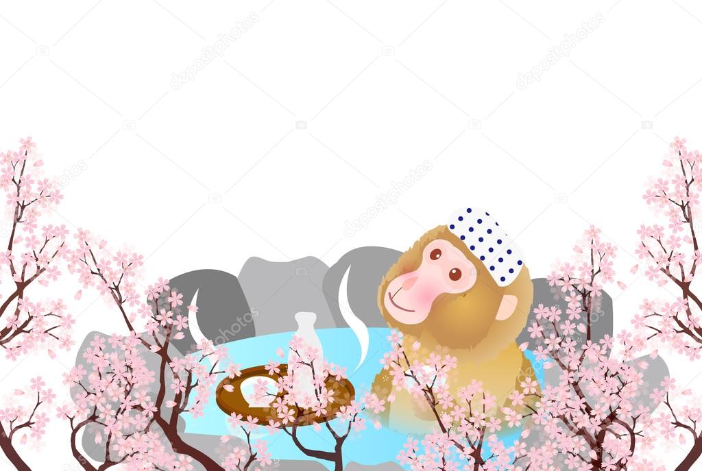 Monkey cherry hot springs New Year's card