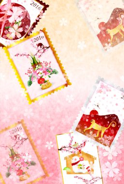 Fuji kiraz ağacı yılbaşı kartı maymun