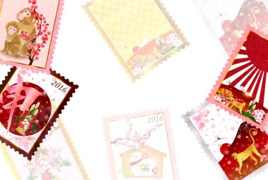 Maymun tebrik kartları kiraz arka plan