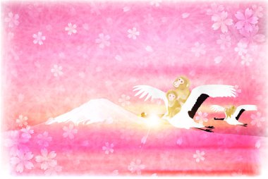 Fuji kiraz ağacı yılbaşı kartı maymun