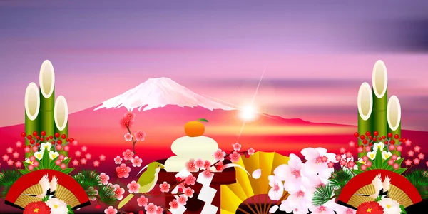 Fuji sunrise neujahr hintergrund — Stockvektor