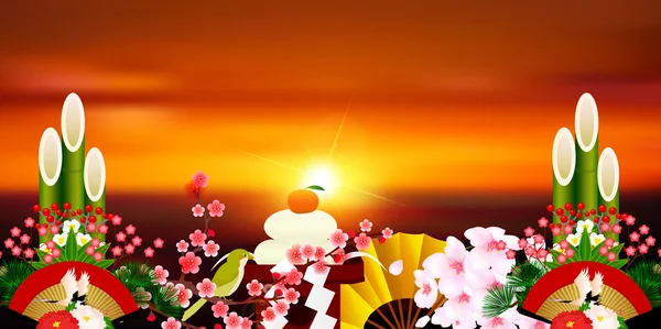 Sunrise New Year cherry background — Stock Vector